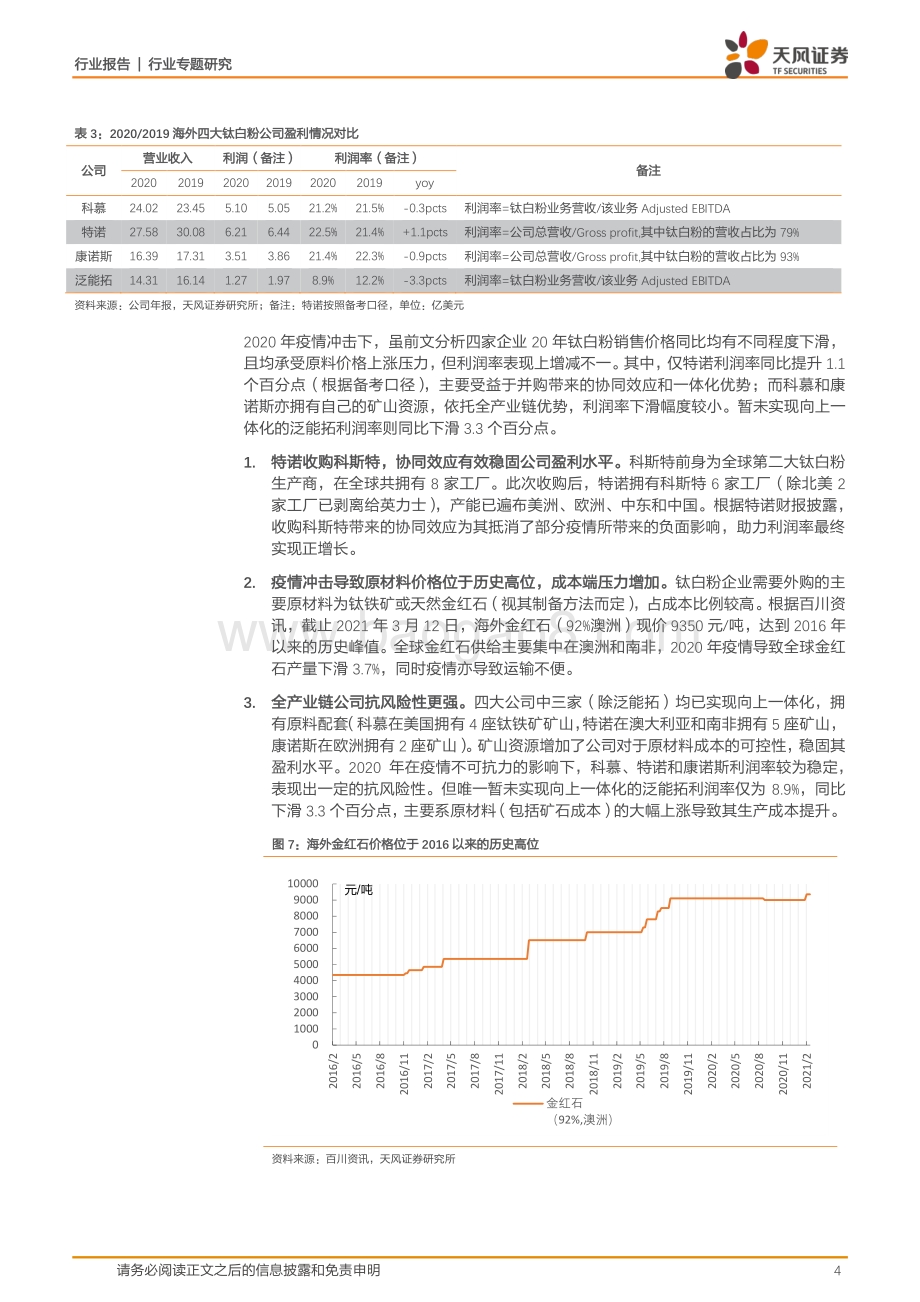 钛白粉专题：海外公司业绩分化全产业链优势显现.pdf_第4页
