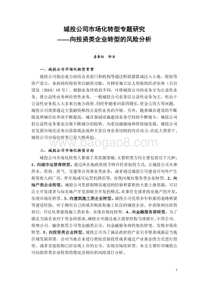城投公司市场化转型专题研究：向投资类企业转型的风险分析.pdf
