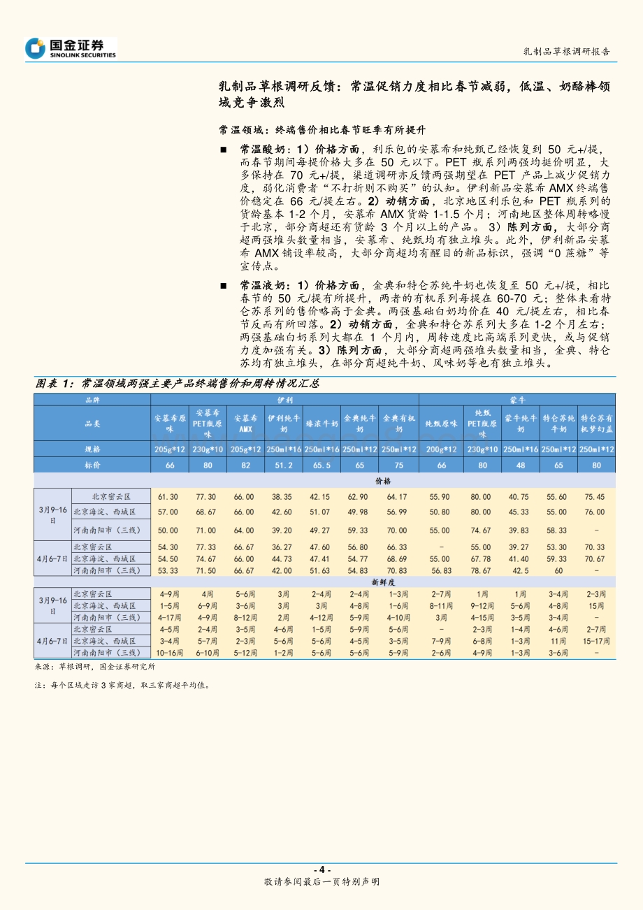 乳制品草根调研报告：两强常温促销减弱低温、奶酪棒动销向好.pdf_第4页