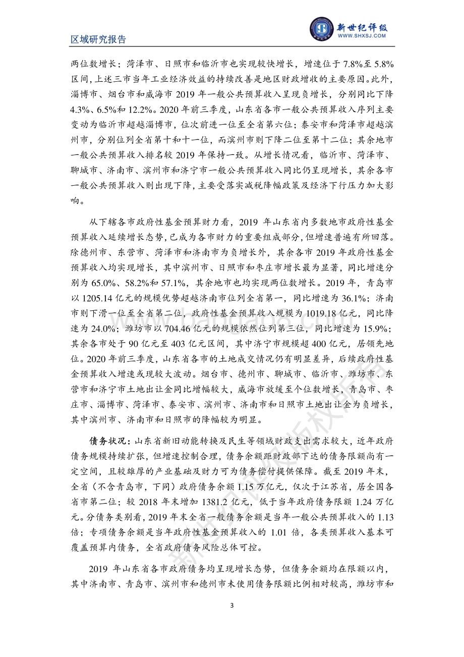 2020山东省及下辖各市经济财政实力与债务研究.pdf_第3页