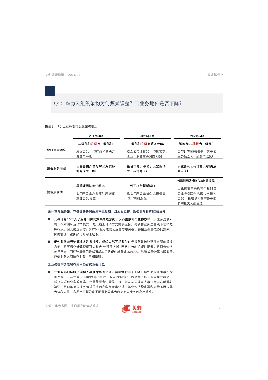 2021年中国云计算产业前沿：华为云组织架构频调有何深意？.pdf_第4页