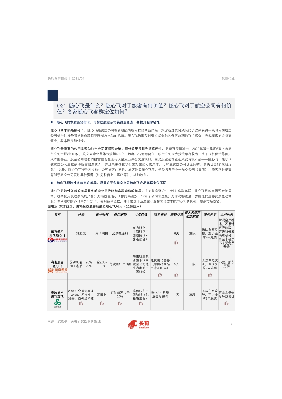 2021年航空复苏简报：随心飞乱象频出航空业是否已经复苏.pdf_第5页