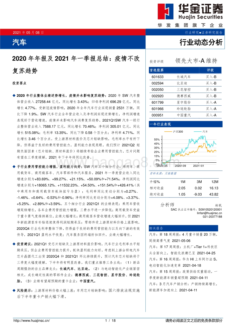 汽车2020年年报及2021年一季报总结.pdf_第1页