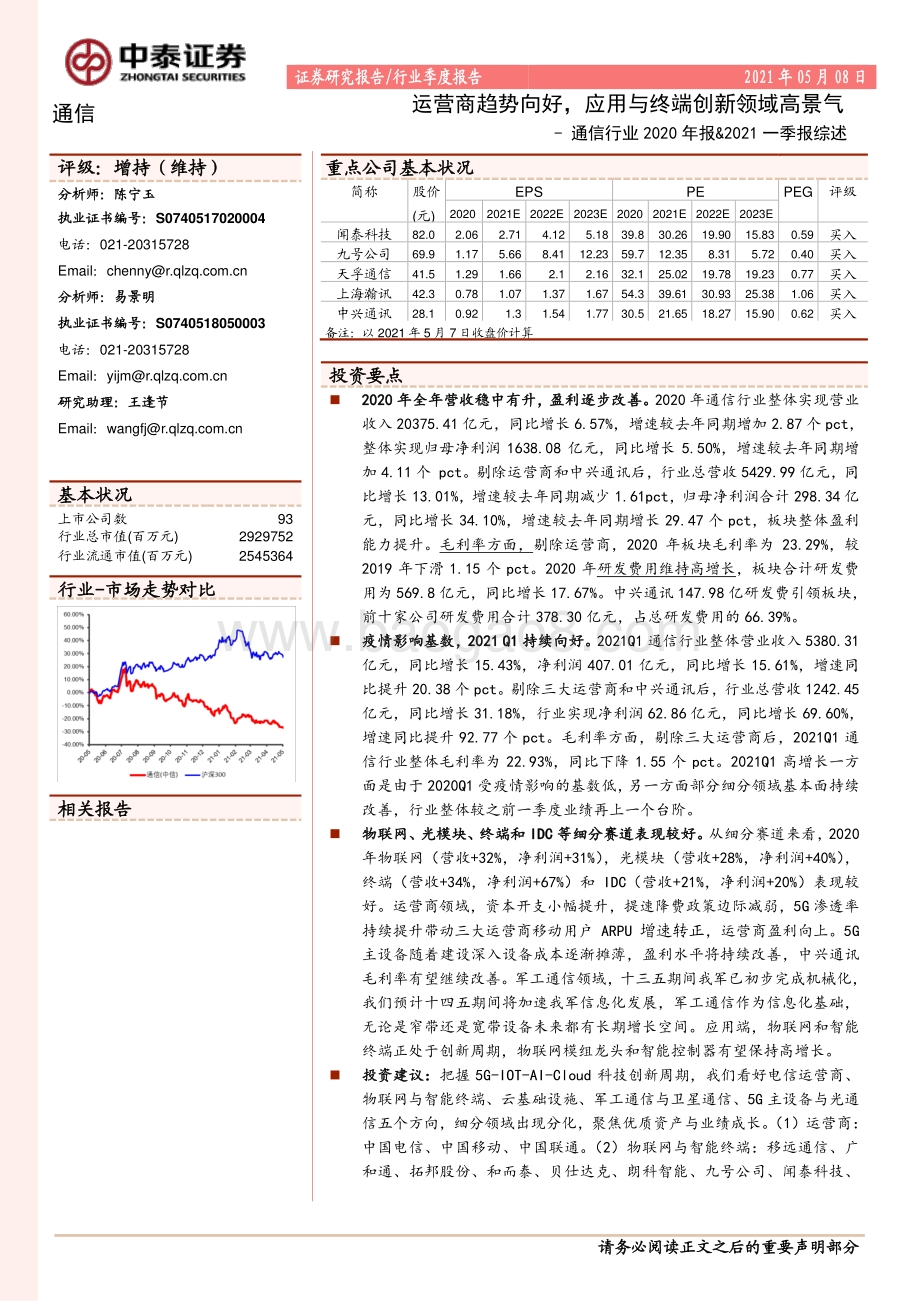 通信行业2020年报&2021一季报综述.pdf_第1页