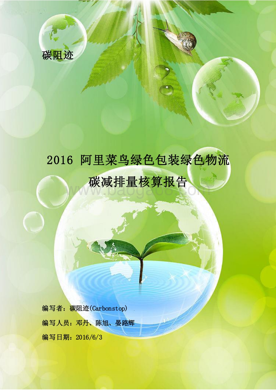 2016阿里菜鸟绿色包装绿色物流碳减排量核算报告.pdf_第1页