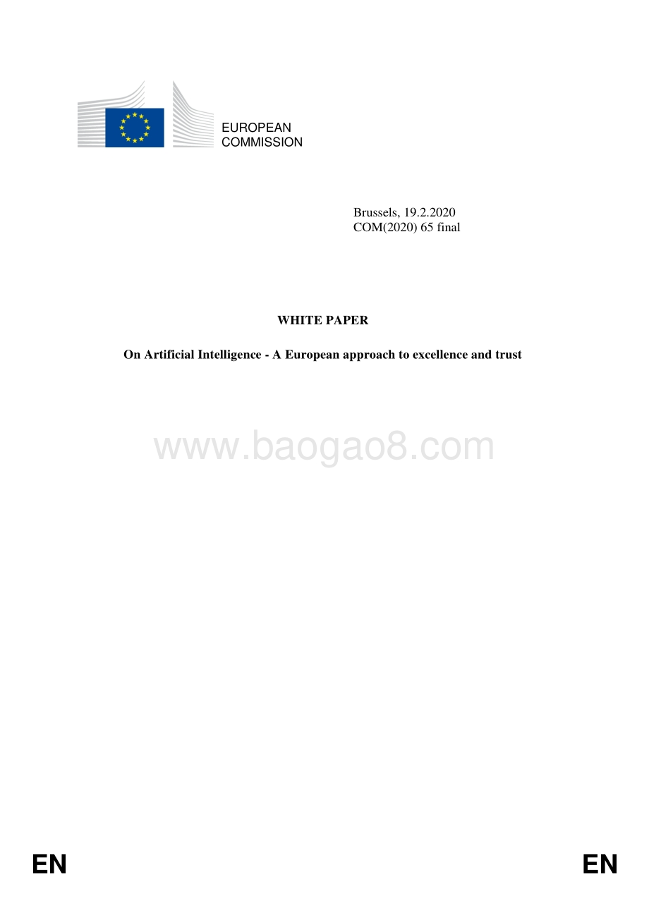 人工智能白皮书：通往卓越和信任的欧洲路径（英文版）.pdf_第1页