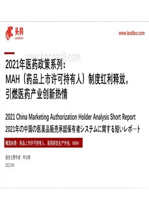 2021年医药政策系列：MAH（药品上市许可持有人）制度红利释放引燃医药产业创新热情.pdf