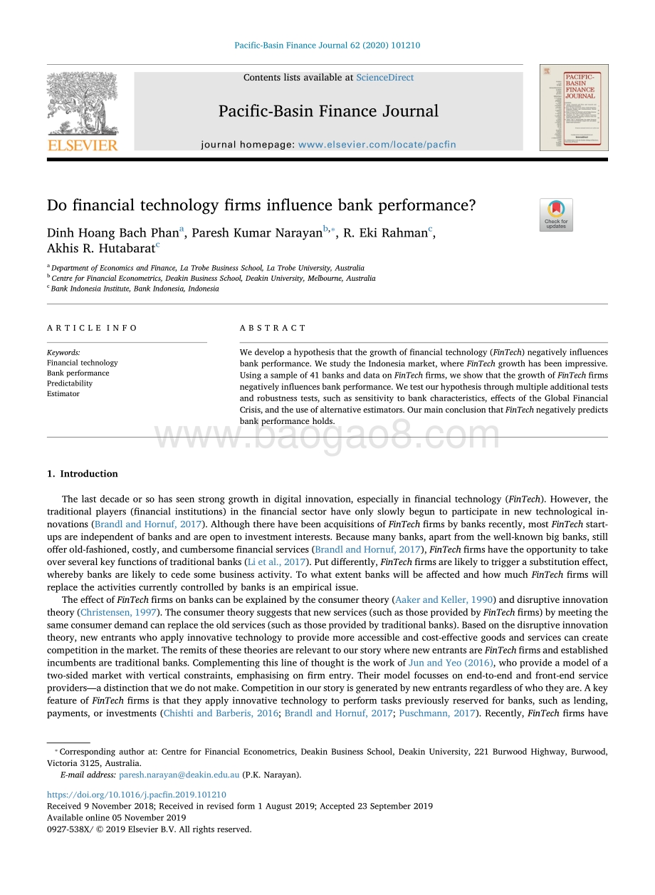 金融科技公司会影响银行的经营吗？（英文版）.pdf_第1页
