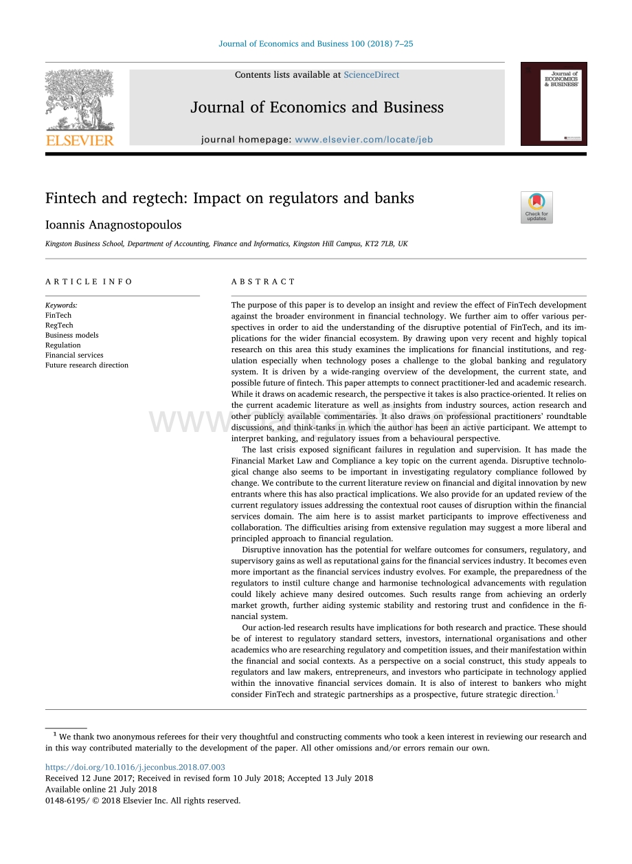 FinTech和RegTech：对监管机构和银行业的影响（英文版）.pdf_第1页