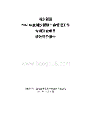 2016年度川沙新镇市容管理工作专项资金项目绩效评价报告.docx