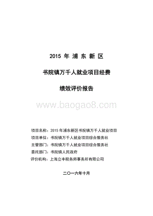 2015年浦东新区书院镇万千人就业项目绩效评价报告.docx