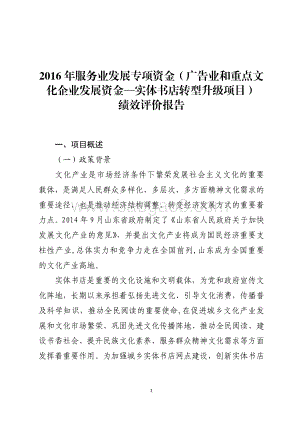 2016年服务业发展专项资金（广告业和重点文化企业发展资金—实体书店转型升级项目）绩效评价报告（山东）.pdf