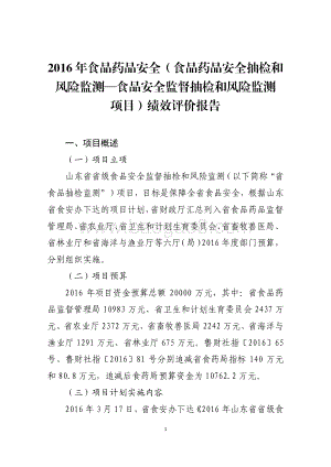 2016年食品药品安全（食品药品安全抽检和风险监测—食品安全监督抽检和风险监测项目）绩效评价报告（山东）.pdf