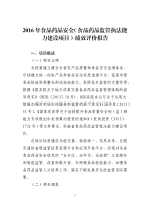 2016年食品药品安全资金（食品药品监管执法能力建设项目）绩效评价报告（山东）.pdf