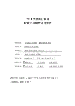 2013年度海南省一中院法院执行项目财政支出绩效评价报告.doc