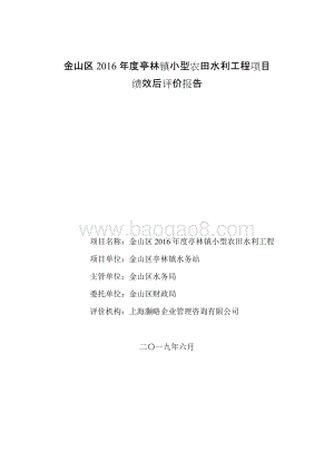 2016年度亭林镇小型农田水利工程项目绩效评价报告.doc