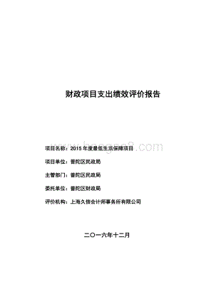 2015年度最低生活保障项目财政项目支出绩效评价报告.pdf
