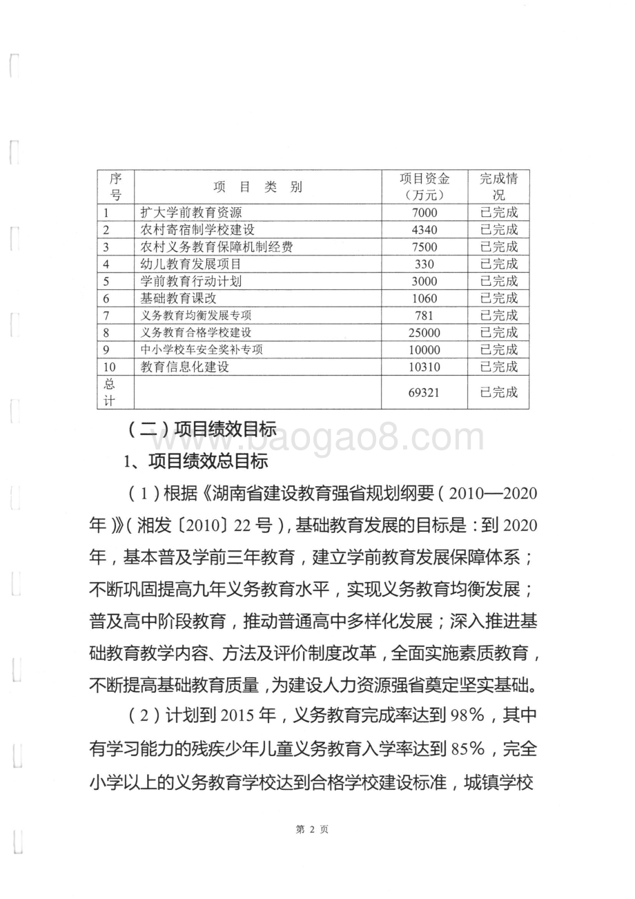 2014年度省教育厅基础教育发展专项绩效评价报告（湖南）.pdf_第2页