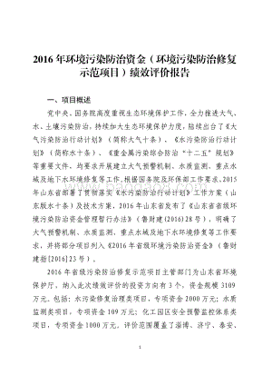 2016年环境污染防治资金（环境污染防治修复示范项目）绩效评价报告（山东）.pdf