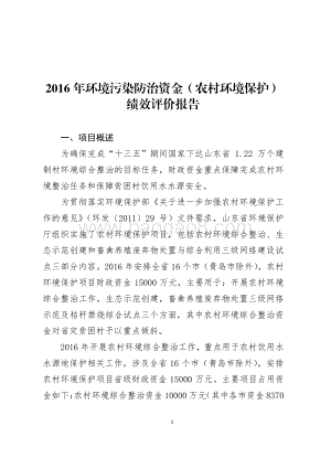 2016年环境污染防治资金（农村环境保护）绩效评价报告（山东）.pdf