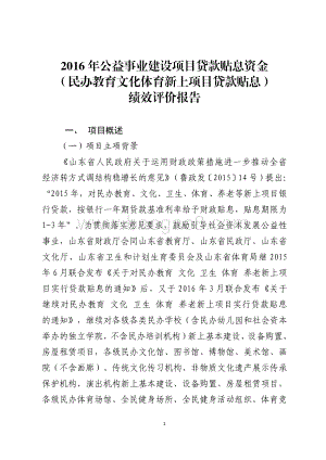 2016年公益事业建设项目贷款贴息资金（民办教育文化体育新上项目贷款贴息）绩效评价报告（山东）.pdf