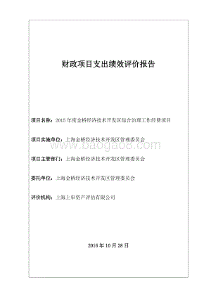 2015年度金桥经济技术开发区综合治理工作经费项目绩效评价报告.docx