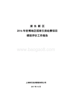 2016年世博地区招商引资经费项目绩效评价报告.docx