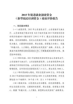 2015年促进就业创业资金（新型农民培训资金）绩效评价报告（山东）.pdf
