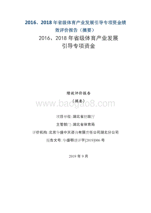 2016、2018年省级体育产业发展引导专项资金绩效评价报告.docx