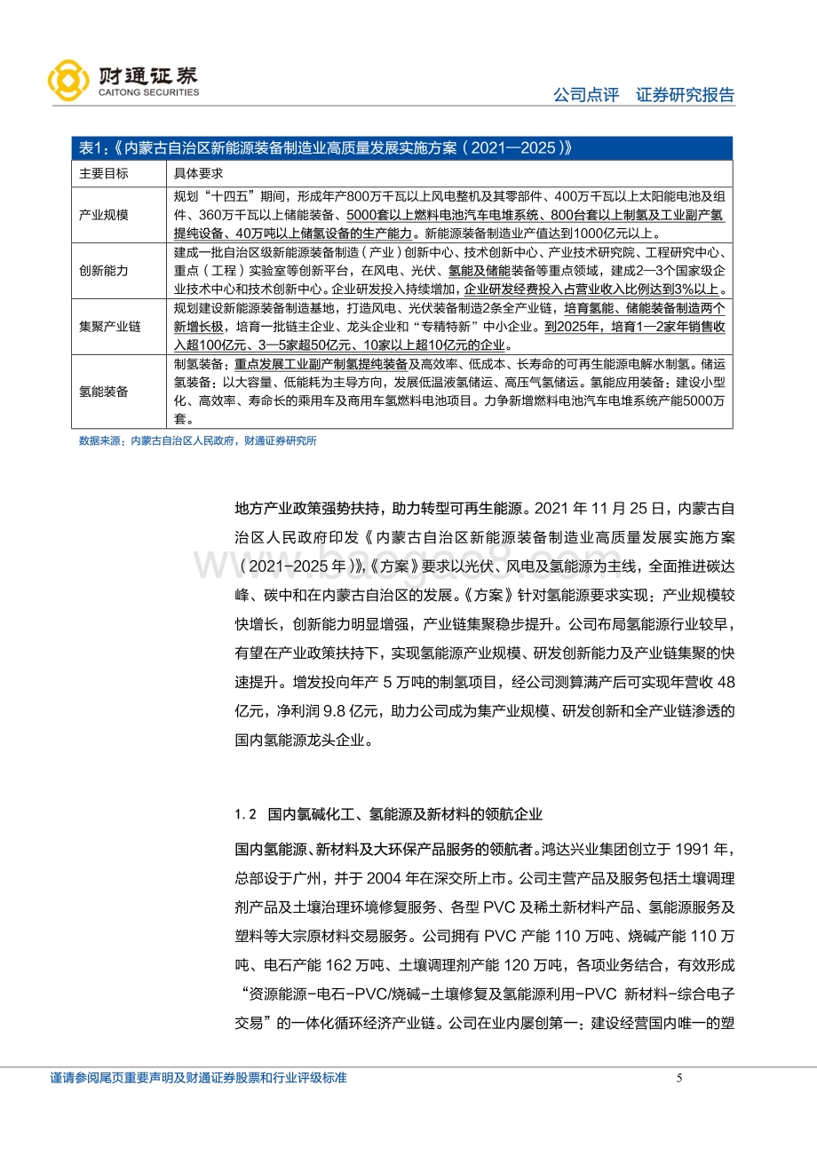 20211230-财通证券-鸿达兴业-002002.SZ-氢气供销合同落地_氢能业务稳步推进_12页_1mb.pdf_第5页