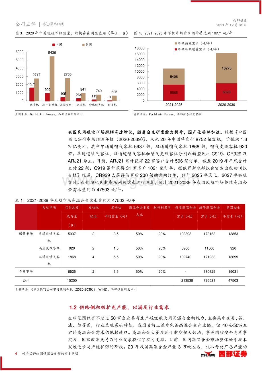 20211231-西部证券-抚顺特钢-600399.SH-跟踪报告_高温合金行业需求加速_抚顺特钢率先布局_11页_513kb.pdf_第4页