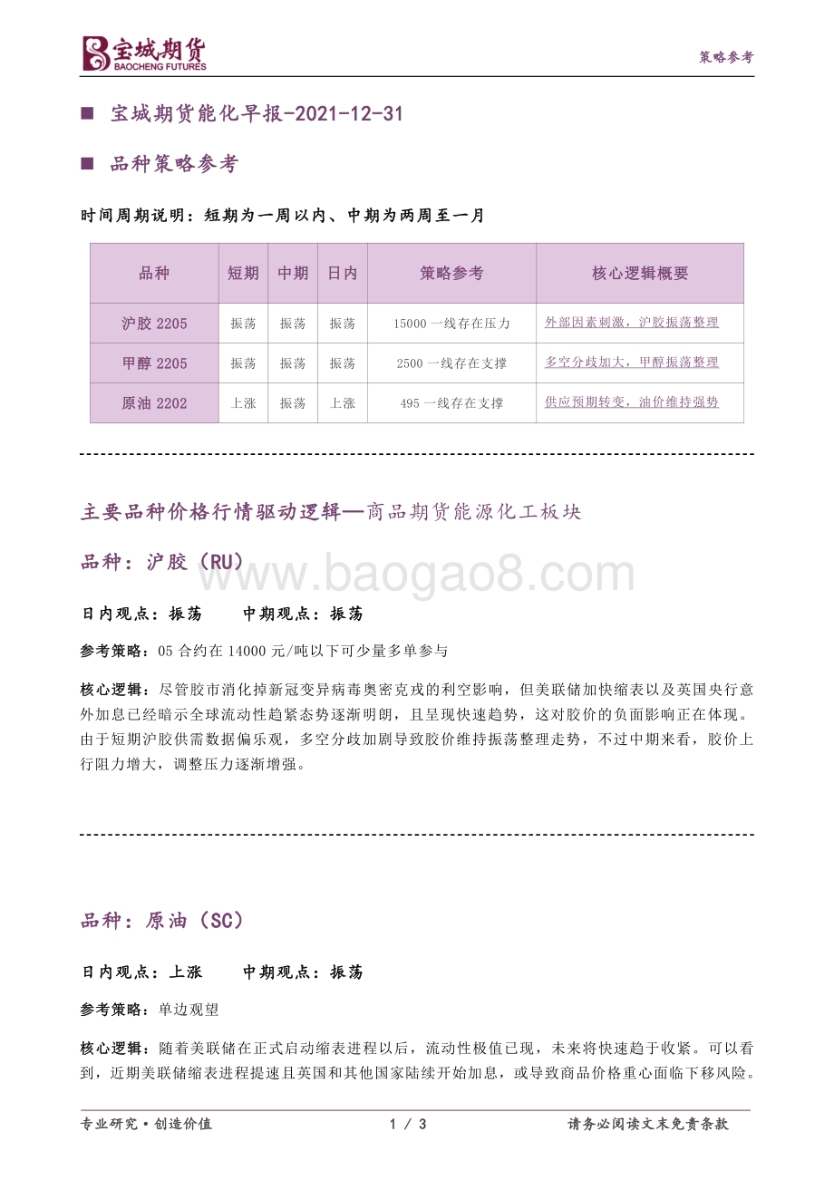 20211231-宝城期货-能化早报_3页_192kb.pdf_第1页