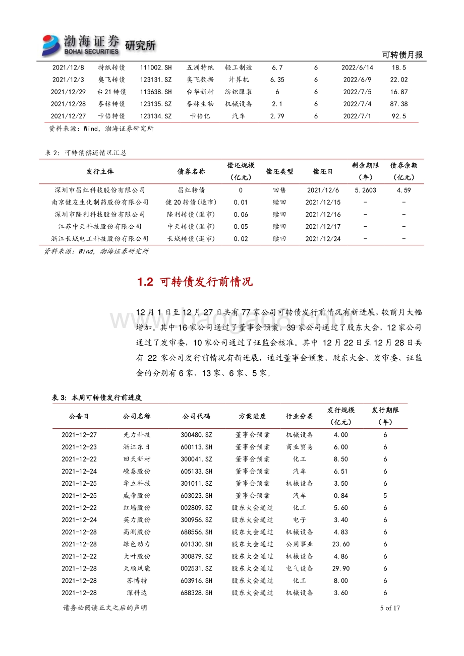 20211229-渤海证券-可转债月报_市场风格逐步切换_17页_1mb.pdf_第5页