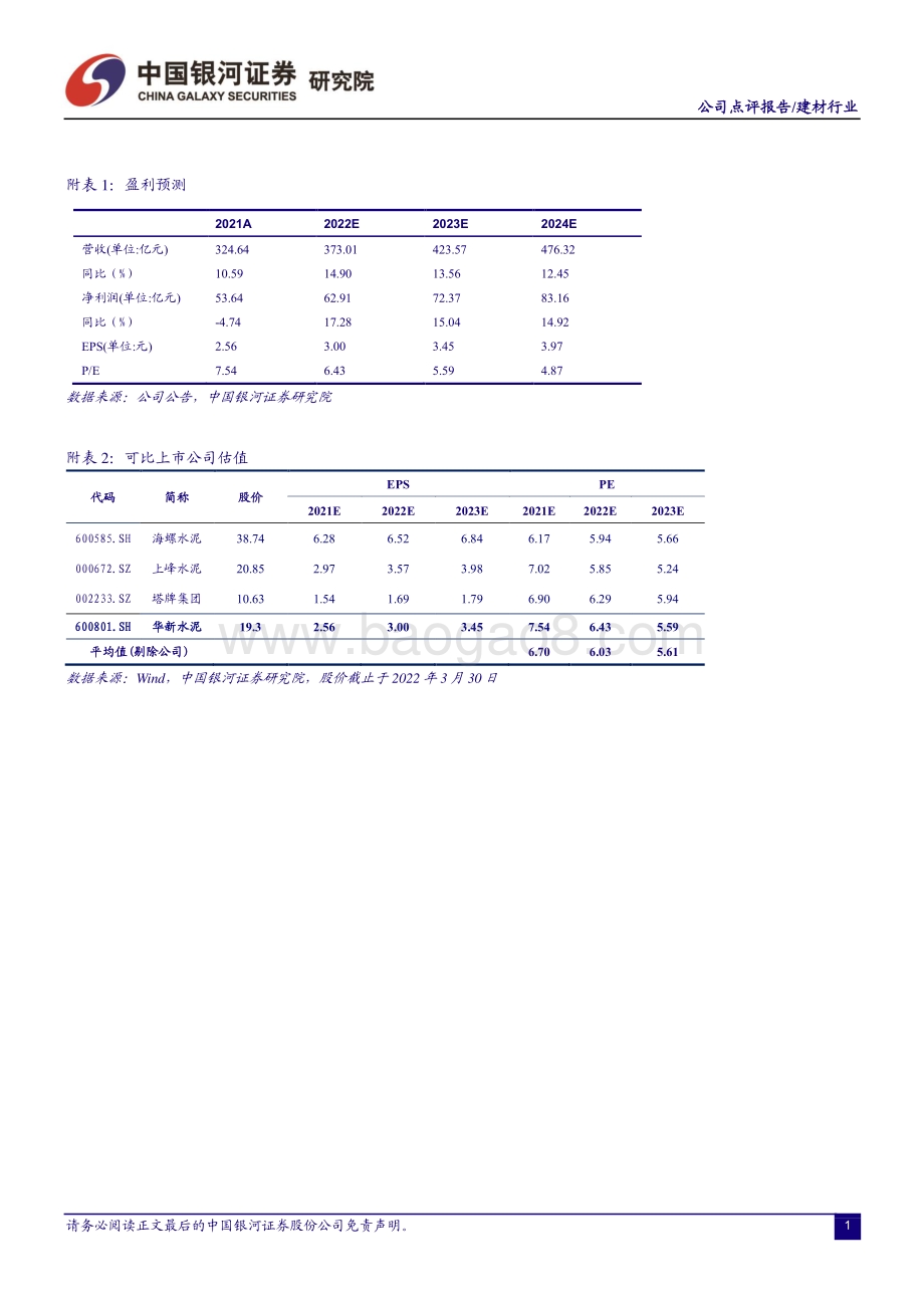 20220330-中国银河-华新水泥-600801.SH-产业链一体化经营优势明显_3页_695kb.pdf_第2页