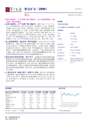 20220330-第一上海证券-紫金矿业-02899.HK-业绩大幅增长_矿产金属产量大幅提升_迈入新能源领域_3Q盐湖一期开始建设_3页_326kb.pdf