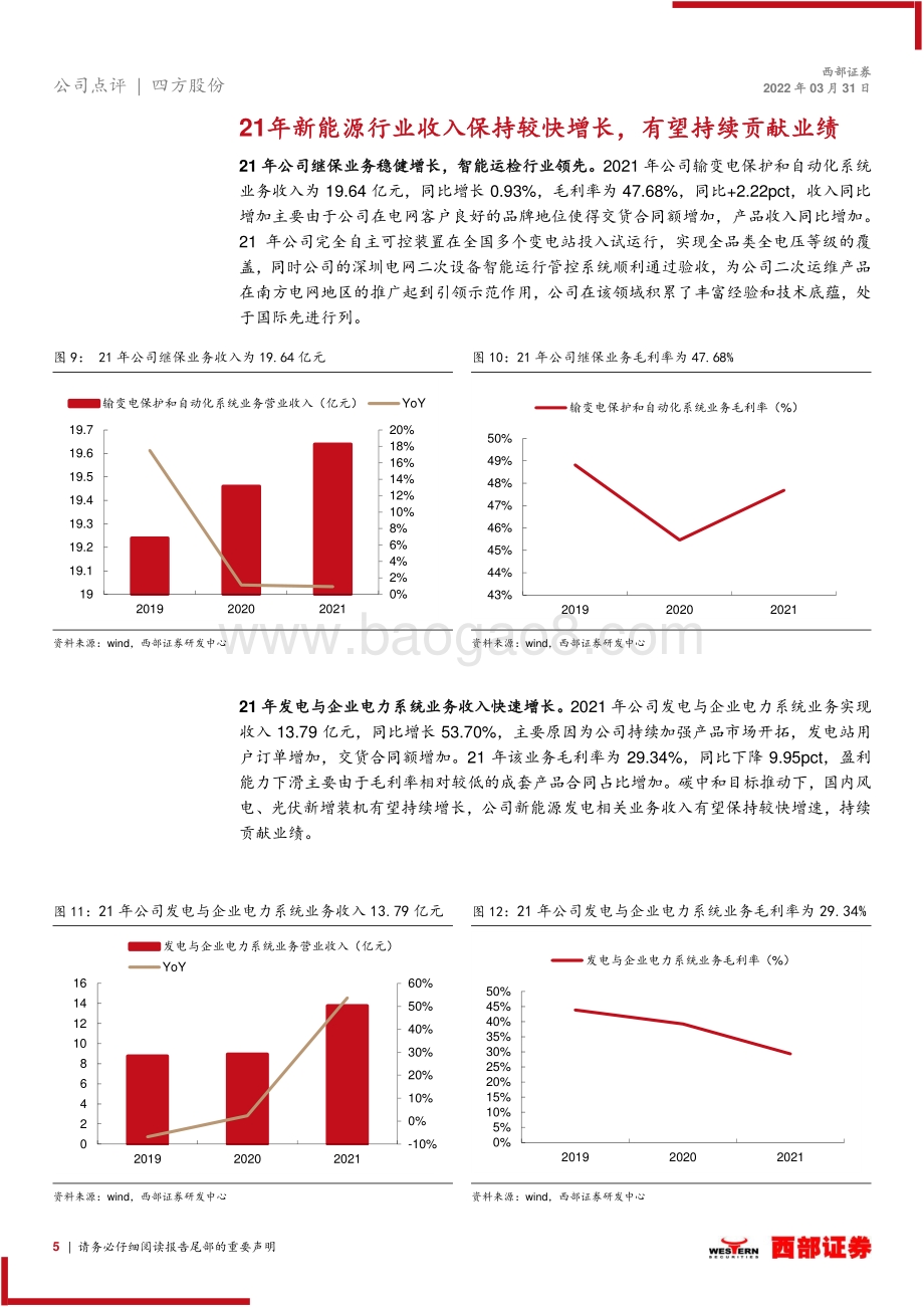 20220331-西部证券-四方股份-601126.SH-2021年年报点评_21年盈利能力保持稳健_新能源行业收入有望持续增长_9页_379kb.pdf_第5页