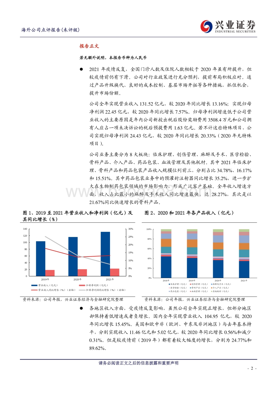20220331-兴证国际证券-威高股份-01066.HK-营业收入稳步发展_经营效率持续优化_6页_813kb (1).pdf_第2页