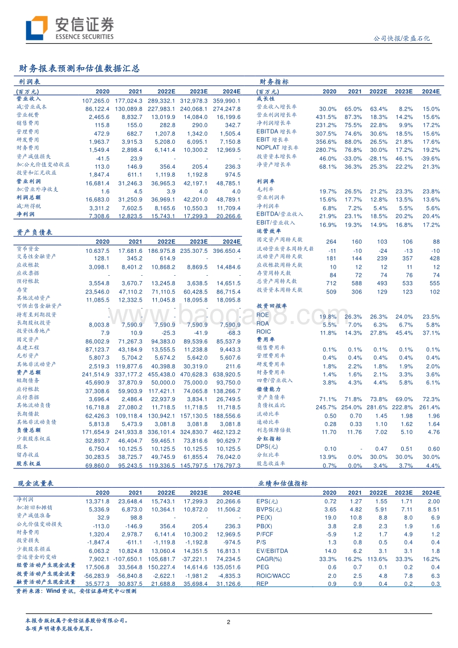 20220429-安信证券-荣盛石化-002493.SZ-浙石化二期释放增量带动业绩上行_4页_349kb.pdf_第2页