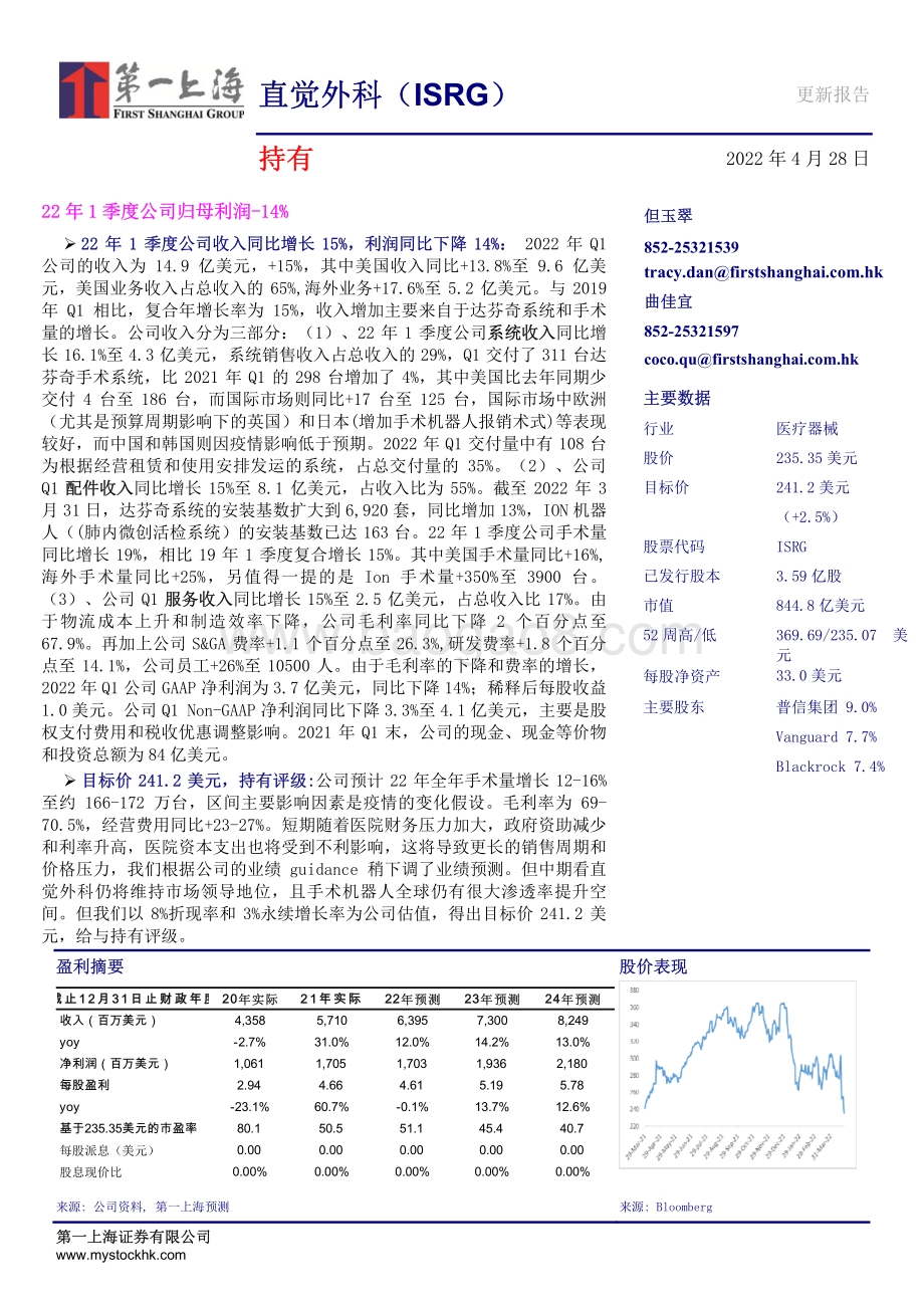 20220428-第一上海证券-22年1季度公司归母利润-14__3页_511kb.pdf_第1页