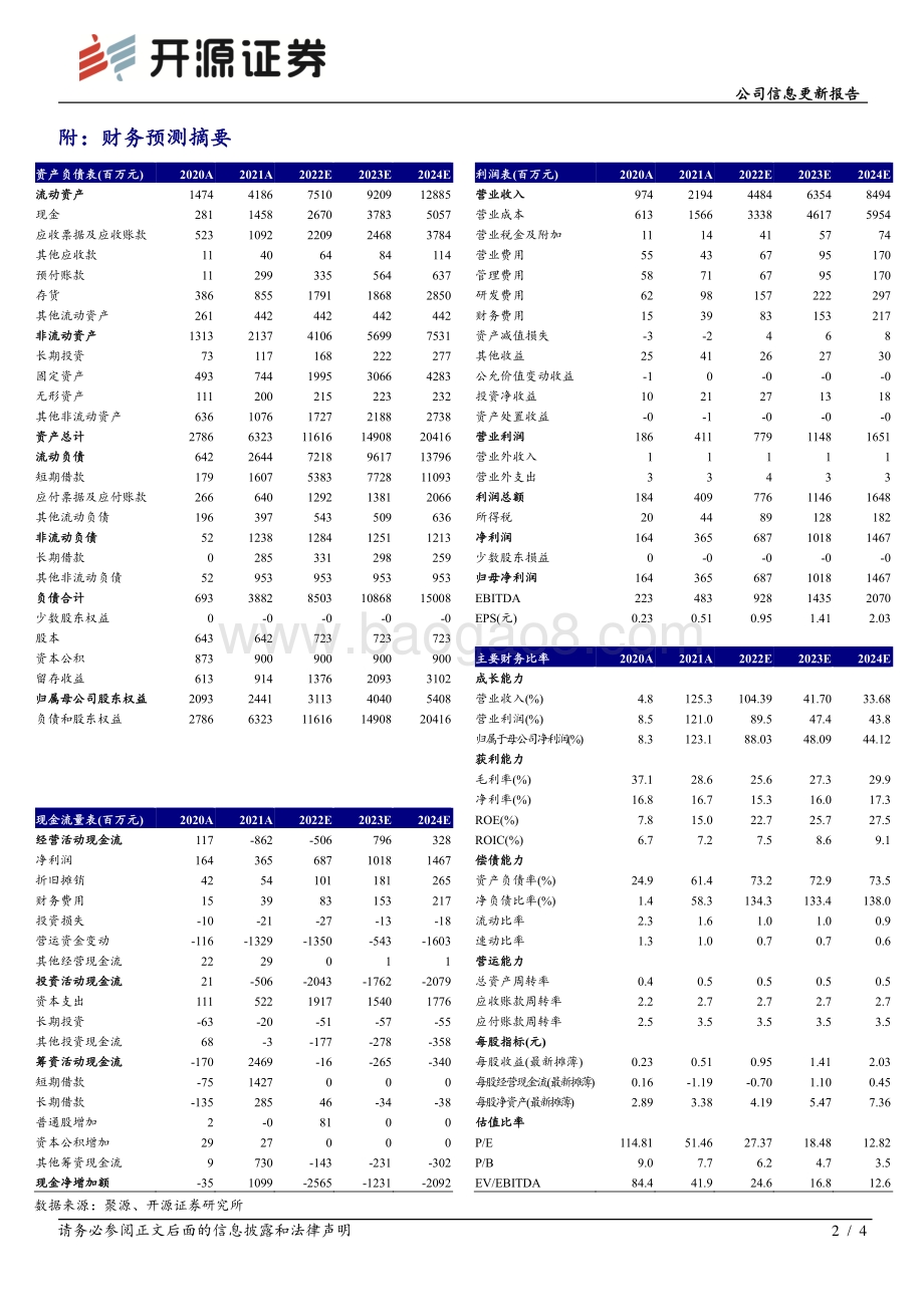 20220429-开源证券-中科电气-300035.SZ-公司信息更新报告_产品量利齐升_步步为营稳居一线行列_4页_647kb.pdf_第2页