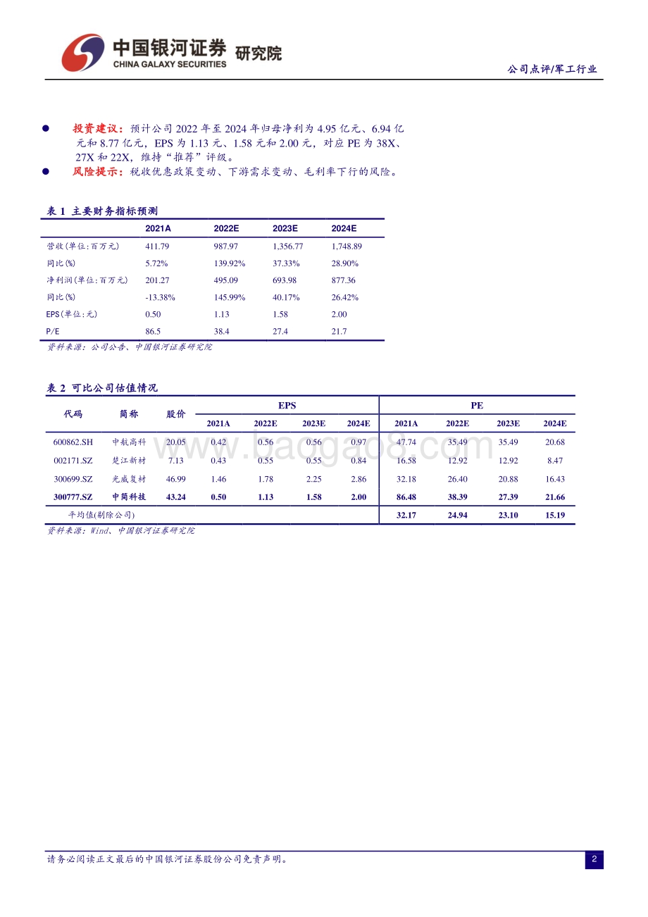 20220427-中国银河-中简科技-300777.SZ-调价靴子落地_订单拉动+产能释放促成长_3页.pdf_第2页