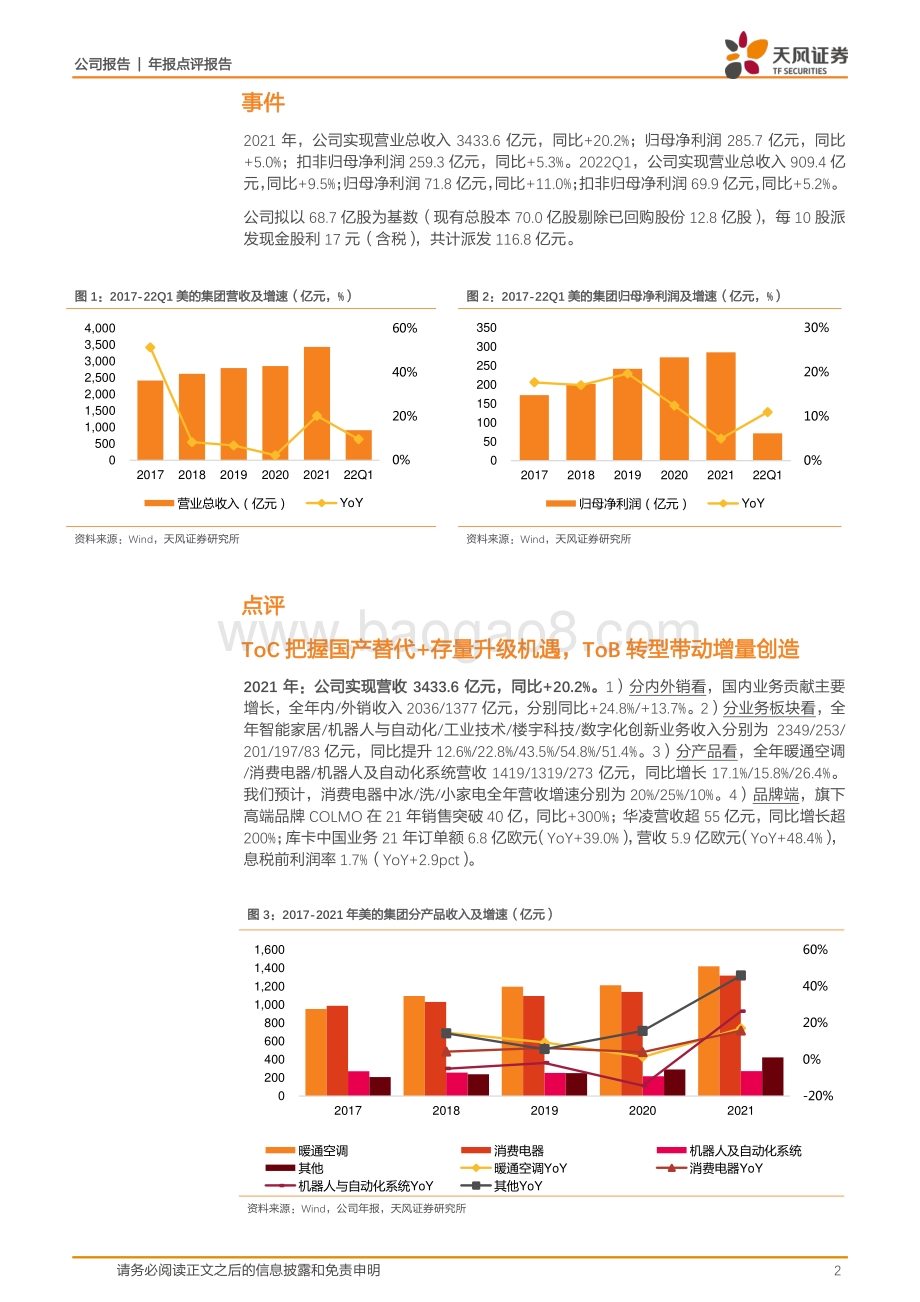 20220430-天风证券-美的集团-000333.SZ-ToB_ToC并重发展_一季报业绩略超预期_7页_1mb.pdf_第2页