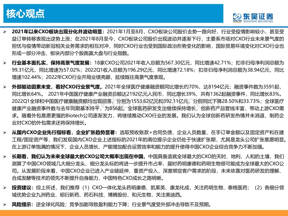 东吴证券-CXO行业跟踪报告_行业维持高景气_龙头公司空间广阔_43页_1mb.pdf_第2页