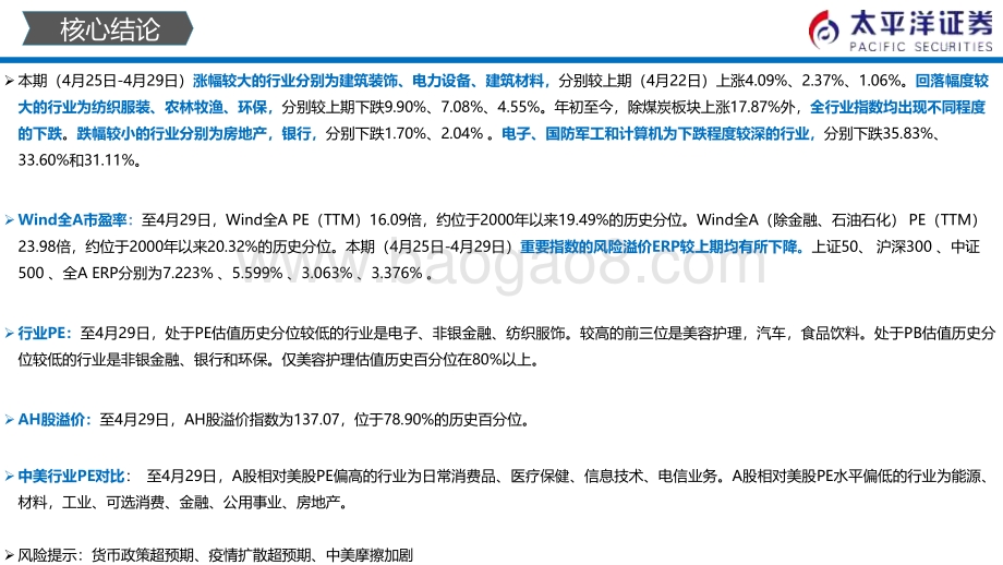 20220429-太平洋-中外股票估值追踪及对比_全市场与各行业估值跟踪_27页_2mb.pdf_第3页