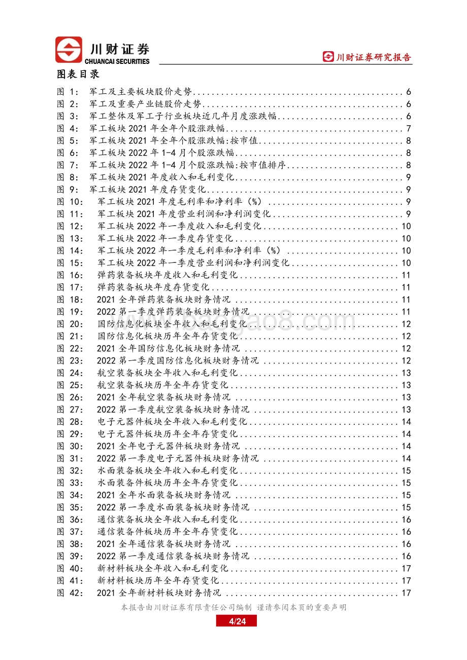 20220510-川财证券-军工行业2021年年报和2022年一季报总结_军工子行业景气度分化_聚焦增长和估值相匹配的标的_24页_1mb.pdf_第4页