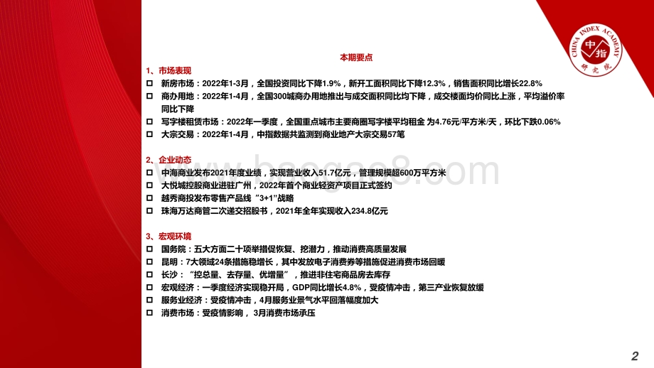 中国指数研究院-2022年4月商业地产市场月度报告_24页_2mb.pdf_第2页