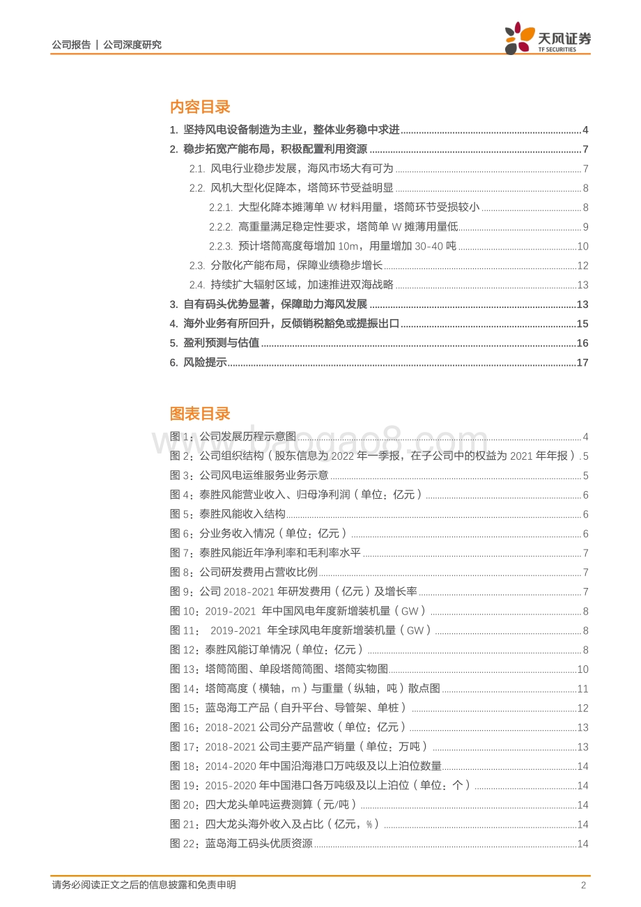 深度报告-天风证券-泰胜风能-300129.SZ-稳步推进_双海战略_看好产能扩张和码头优势_20页_2mb.pdf_第2页