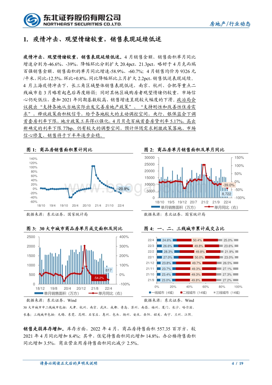 东北证券-1-4月房地产数据点评_销售表现延续低迷_施工_土地两端投资推动力较弱_19页_2mb.pdf_第4页