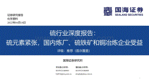 硫行业深度报告：硫元素紧张国内炼厂、硫铁矿和铜冶炼企业受益-国海证券-46页_2mb.pdf