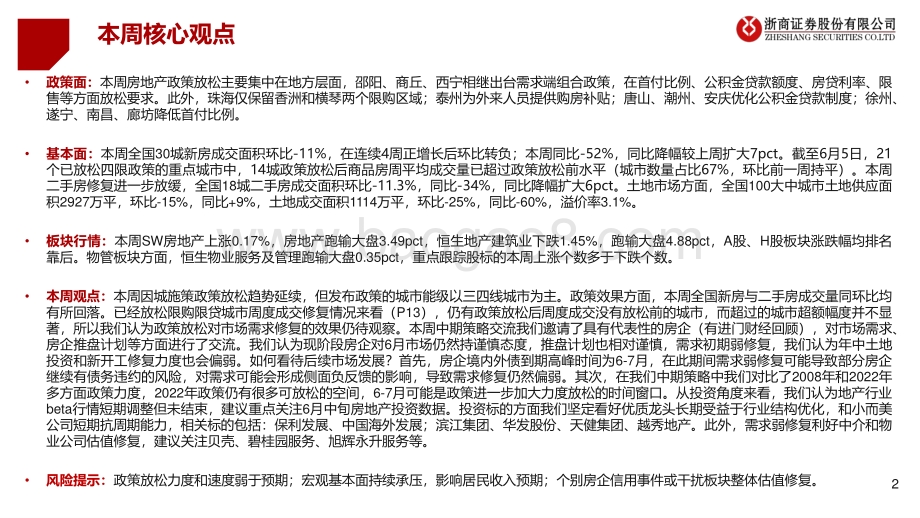 浙商证券-房地产及物管行业周报2022年W23_本周重点城市成交环比回落_需求弱修复_30页_2mb.pdf_第2页